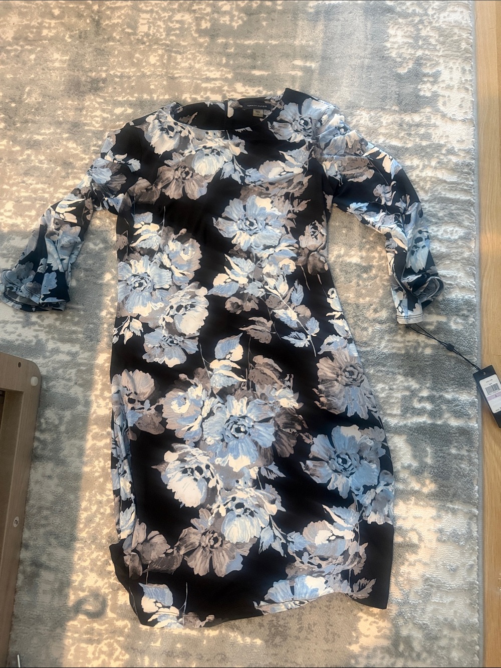 Tommy Hilfiger Black Midi Dress with Blue and Cream Floral Print